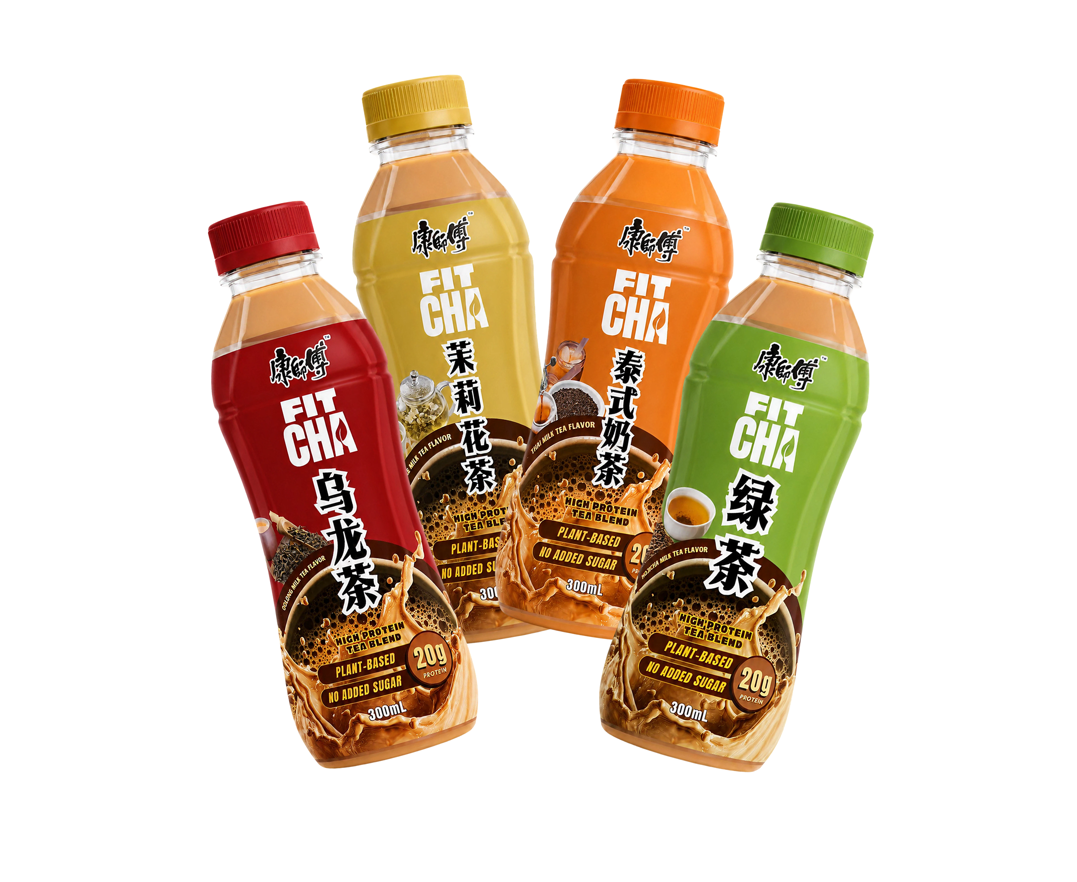 Fitcha high protein tea bottle lineup